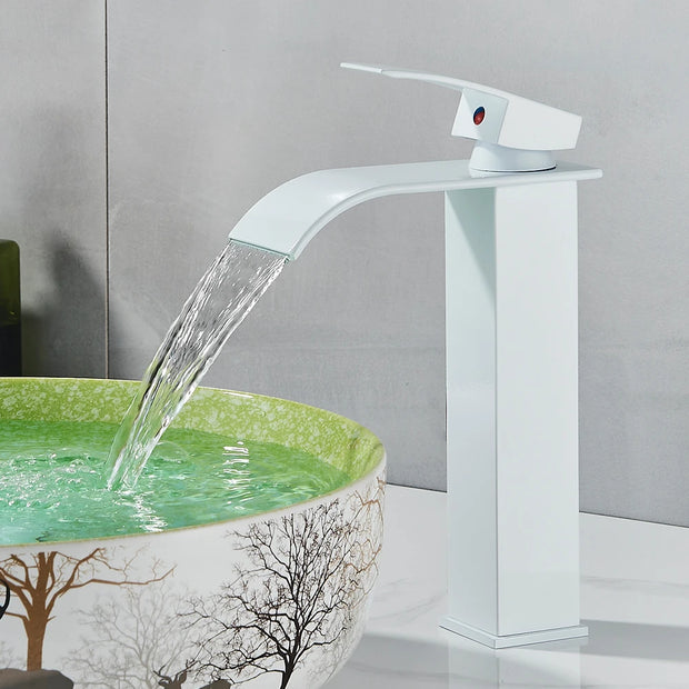 Quyanre Matte Black Waterfall Basin Faucet Single Handle Mixer Hot Cold Water Basin Crane Tap For Bathroom Wash Basin Mixer Tap
