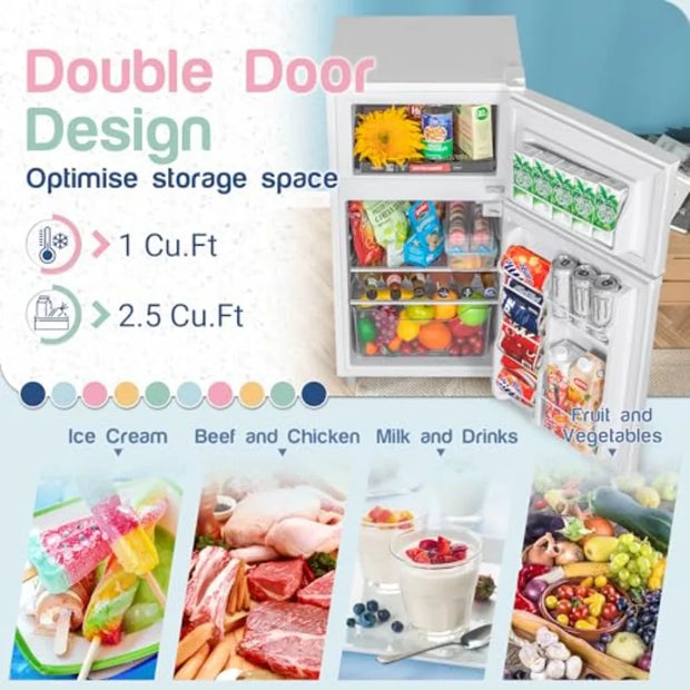 Compact Double Door Refrigerator with 3.5 Cu.Ft Freezer Storage 7 Temperature Settings for Precise Cooling Ideal for Apartments