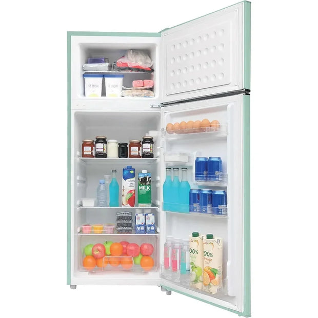 2 Door Apartment Size Refrigerator with Freezer, Retro Chrome Handle, cu ft, Platinum Series, Stainless Steel, 7.5, Silver