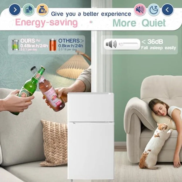 Compact Double Door Refrigerator with 3.5 Cu.Ft Freezer Storage 7 Temperature Settings for Precise Cooling Ideal for Apartments