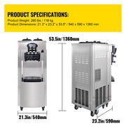 VEVOR Commercial Soft Serve Ice Cream Machine - 6L Dual Hoppers, 3 Flavors, 2200W Compressor, LCD Control for Bars, Catering
