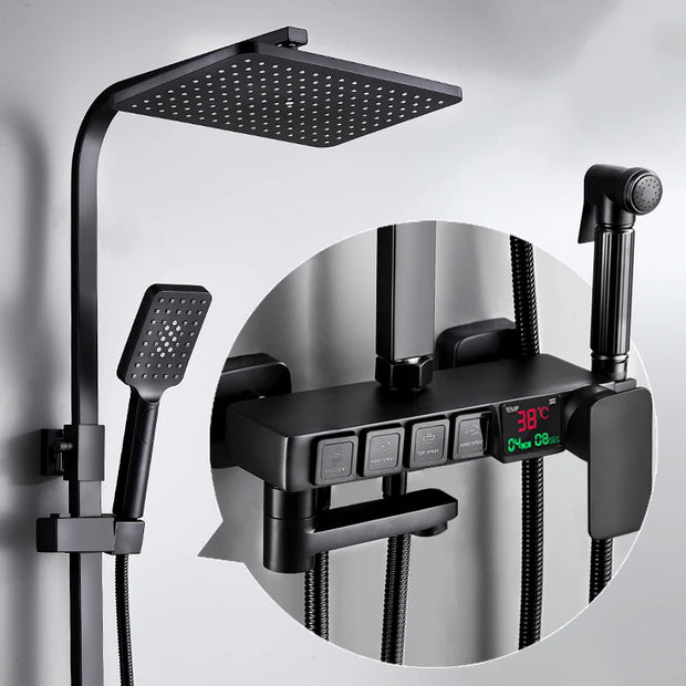Thermostatic Digital Bathroom Shower Set Rainfall Shower Head Brass Bathroom Faucet Accessories Hot Cold Digital Shower System