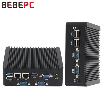 BEBEPC 2LAN4COM Mini PC with N2840/J2900 DDR3L RAM SSD Support RS232/485 WiFi with 6xUSB 1xHDMI Compact Computer for Industrial