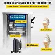 VEVOR Commercial Soft Serve Ice Cream Machine - 6L Dual Hoppers, 3 Flavors, 2200W Compressor, LCD Control for Bars, Catering