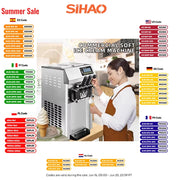 Sihao 1250W Pre-cooling Ice Cream Maker A126 Ice Cream Machine Soft Serve Machine Portable Big Capacity Ice Cream Machine