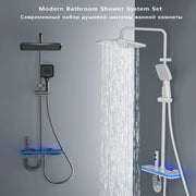 Luxury Shower System Set Waterfall Rainfall Black Bathroom Smart Faucet Digital Display Bathtub Thermostat Mixer Shower Full Set