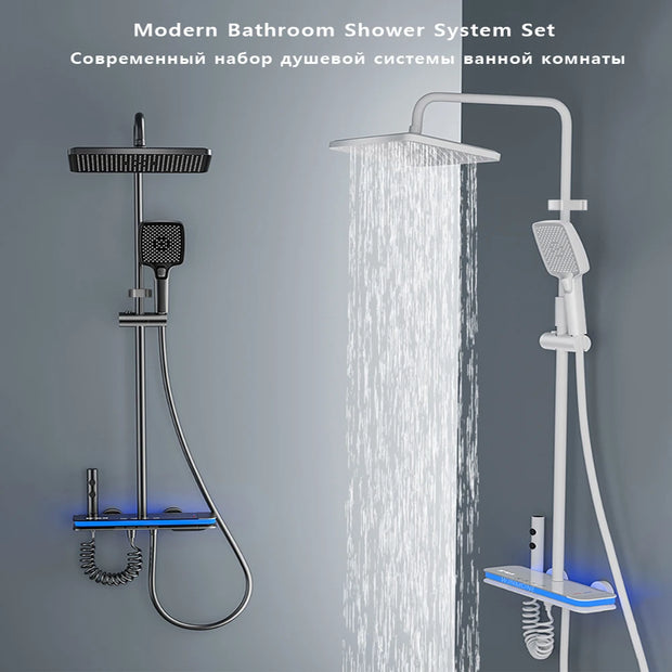 Luxury Shower System Set Waterfall Rainfall Black Bathroom Smart Faucet Digital Display Bathtub Thermostat Mixer Shower Full Set