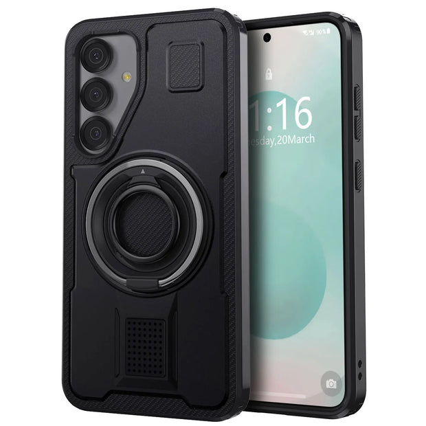 For Samsung Galaxy S25 S25 Plus S25 Ultra 5G Phone Case Hybrid Shockproof Double Ring Kickstand Rugged Cover Black