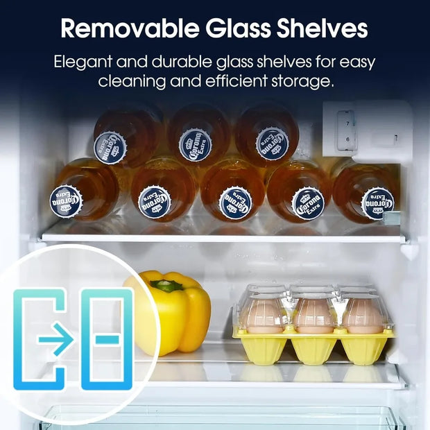 Compact 3.2 Cu.Ft TwoDoor Refrigerator with Freezer and 7 Adjustable Temperature Levels for Efficient Food and Drink Storage in