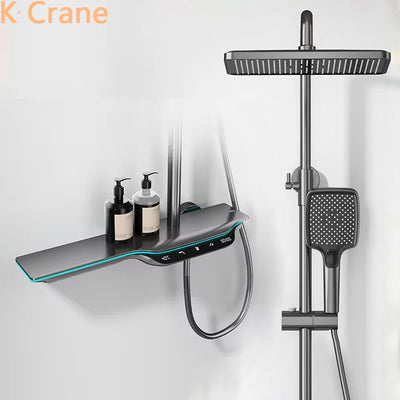 LED Digital Bath Shower Faucet Bathroom Atmosphere Hot Cold Mixer Shower System Bathtub Wall Mount SPA Rainfall Thermostatic Set