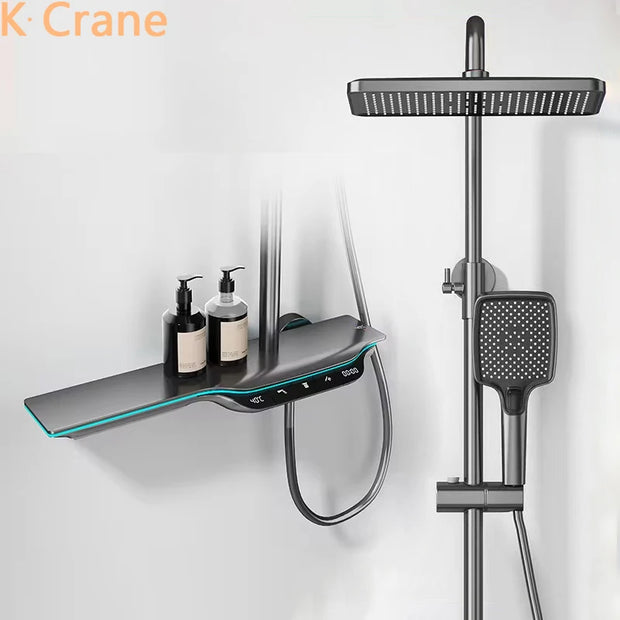 LED Digital Bath Shower Faucet Bathroom Atmosphere Hot Cold Mixer Shower System Bathtub Wall Mount SPA Rainfall Thermostatic Set
