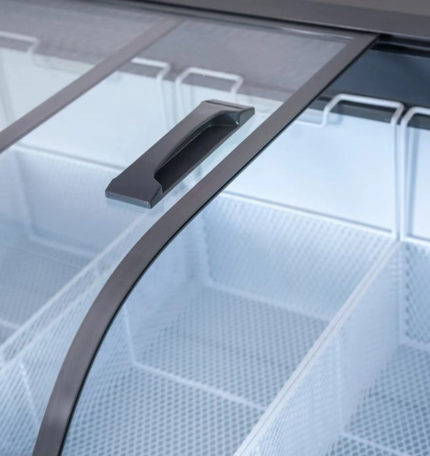 Curved Sliding Glass Door Deep Freezer Two-Door Supermarket Chest Freezer for Seafood Frozen Food Fish Cooling Refrigerator