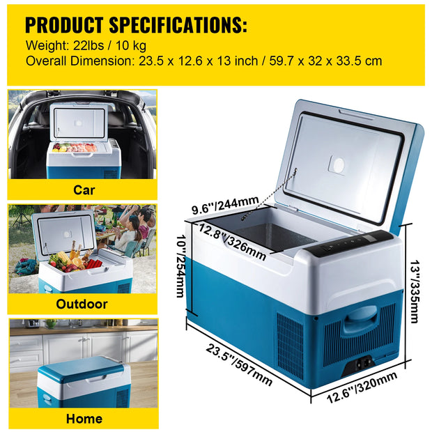 Succebuy 20-55L Portable Refrigerator Car Refrigerator Electric Compressor Cooler with 12/24v DC & 110-240v AC