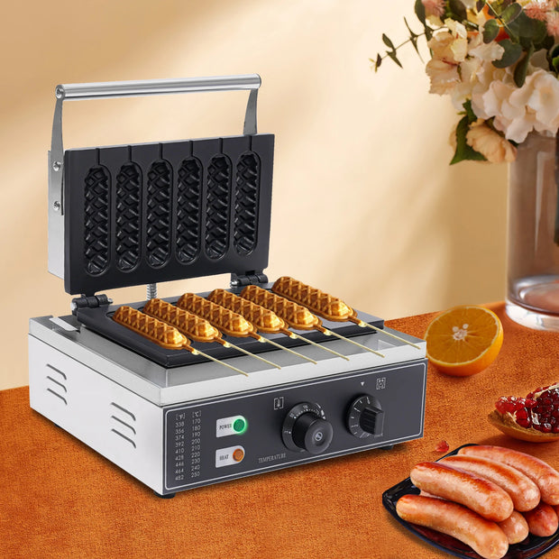 1500W 220V Commercial 6pcs Waffle Maker Hot Dog Machine DIY food Making Machine