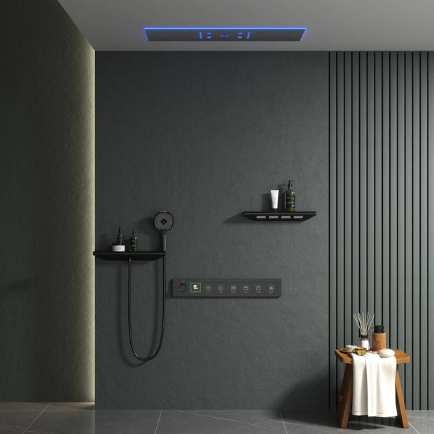 Rainfall LED Bluetooth Shower Set with Digital Display and Thermostatic Control All Brass Buttons