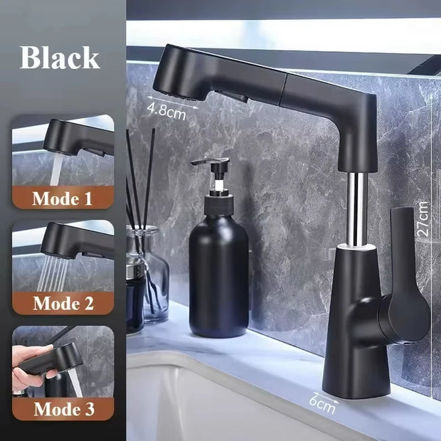 Rotary Pull-out Type Bathroom Faucet Hot and Cold Water Outlet Sink Faucet Three Mode Water Outlet Bathroom Sink Faucet Tap Tap