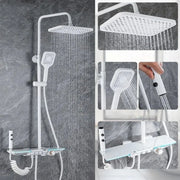 Upgrade White Bathroom Shower Set with LED Display Piano Keys Hot Cold Bath Shower Rain Shower Faucet Bathroom Accessories Brass