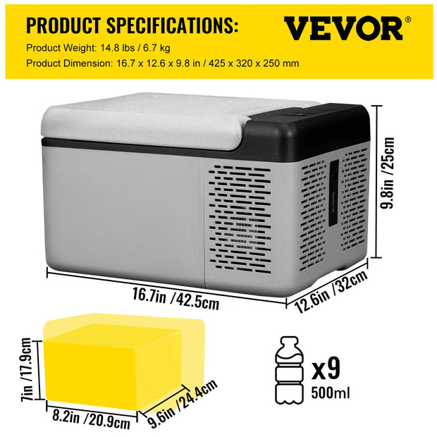 SucceBuy 9L 15L Car Refrigerator Portable Compressor Fridge Freezer Cooler 12V/24V DC 110-240V AC RV Travelling Camping Fishing
