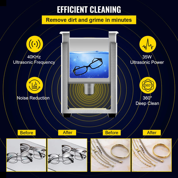 SucceBuy 800ml Ultrasonic Cleaner Portable Washing Machine 35W Mini Dishwasher Lave-Dishes Ultrasound Bath for Home Appliance