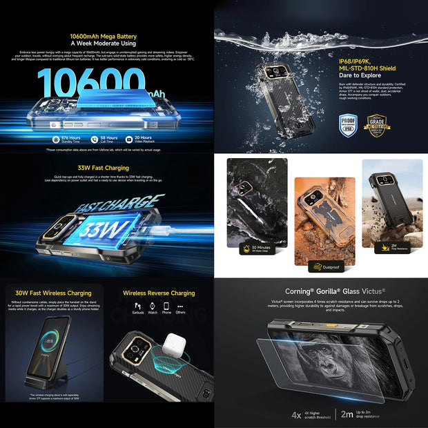 Ulefone Armor 27T Thermal lmaging FLIR® Rugged Phone 10600mAh Battery 12GB+256GB 6.78"FHD 120Hz 50MP Camera Night Vision 4G NFC