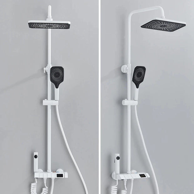 Kit de ducha de cobre completo con pantalla LED, botón de piano para baño, cabezal de ducha de refuerzo, nuevo modelo 2025