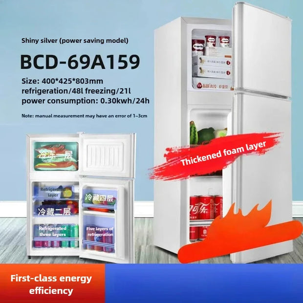 large capacity Refrigerator Dormitory Rental Room Double Door Freezer Refrigerator First Level Energy Saving Silent Refrigerator