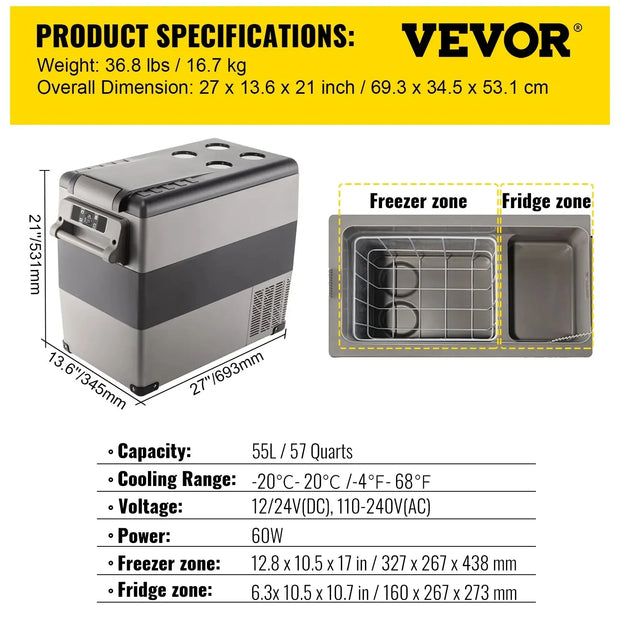 Sihao Car Mini Refrigerator Mini Fridge 15-55L Freezer Portable Compressor Cooler 12/24V DC 110-240V Ice Box for Camping