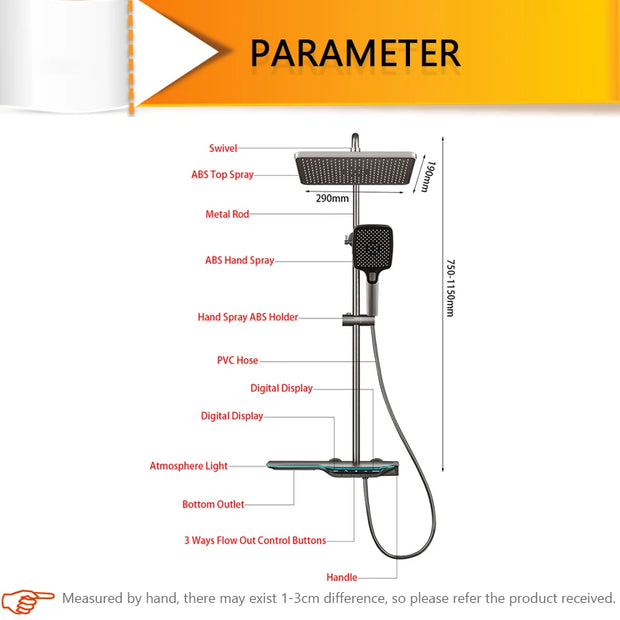 LED Digital Bath Shower Faucet Bathroom Atmosphere Hot Cold Mixer Shower System Bathtub Wall Mount SPA Rainfall Thermostatic Set