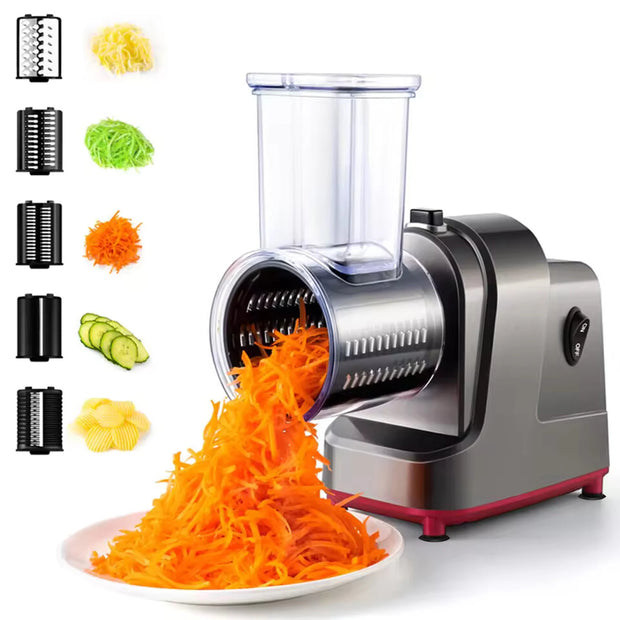 250W 5 in 1 Electric Vegetable Slicer Shredder Automatic Salad Shooter Machine Carrot Cabbage Cutter Multifunctional Kitchen Tool