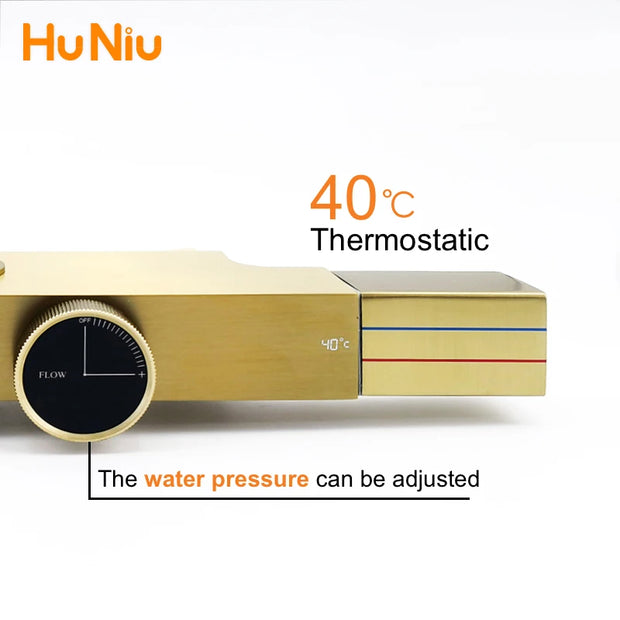 Huniu Thermostatic Shower System Set Gold Shower Set Luxury Bathroom Shower Faucet Set Brass Rainfall Bathroom Shower Set Grey