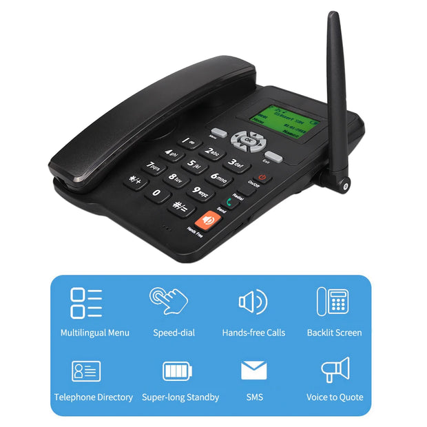 Wireless Cordless Phone Desktop Telephone Support GSM 850/900/1800/1900MHZ Dual SIM Card 2G Fixed Antenna Radio Alarm Clock