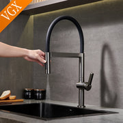 VGX Kitchen Faucet Sink Faucets Rubber Pull Down Stream Sprayer Taps Rotatable Kitchen Mixer Water Tap Hot Cold Crane Brass Grey