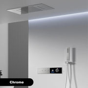 Luxury Brass Gun Grey Thermostatic LED Digital Display 3 Spray Modes Shower System.Ceiling-Embedded Waterfall Outlet Bath Mixer