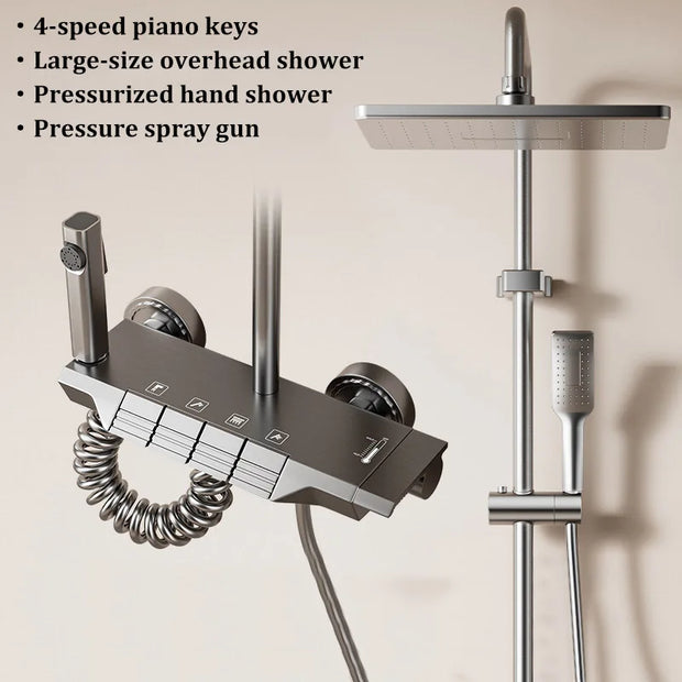 Space Aluminum Household Gun Gray Digital Display Shower Set Hotel Bathroom Shower Atmosphere Light Shower Full Set