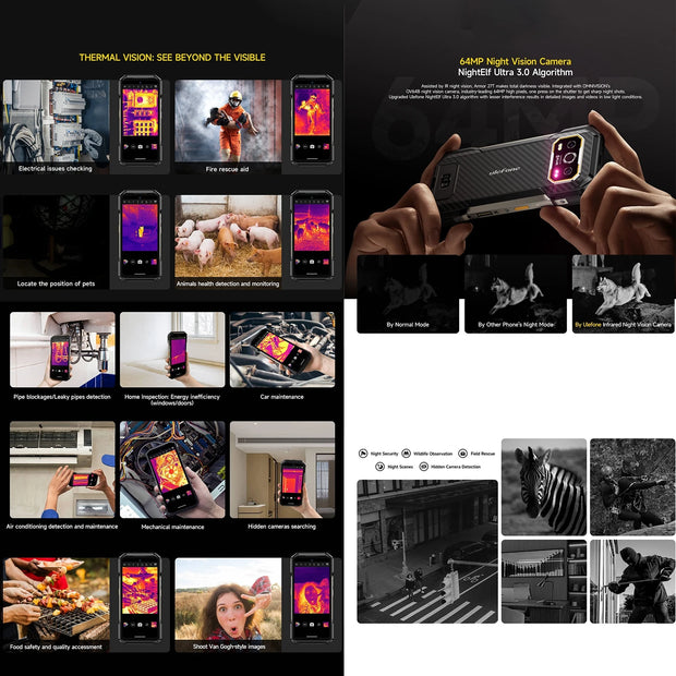 Ulefone Armor 27T Thermal lmaging FLIR® Rugged Phone 10600mAh Battery 12GB+256GB 6.78"FHD 120Hz 50MP Camera Night Vision 4G NFC