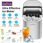 LOEFME Portable Mini Fully Automatic Bullet Shaped Ice Maker 12kg/24h 6 Minutes/9pcs Ice Cubes W/ Scoop Professional Ice Machine