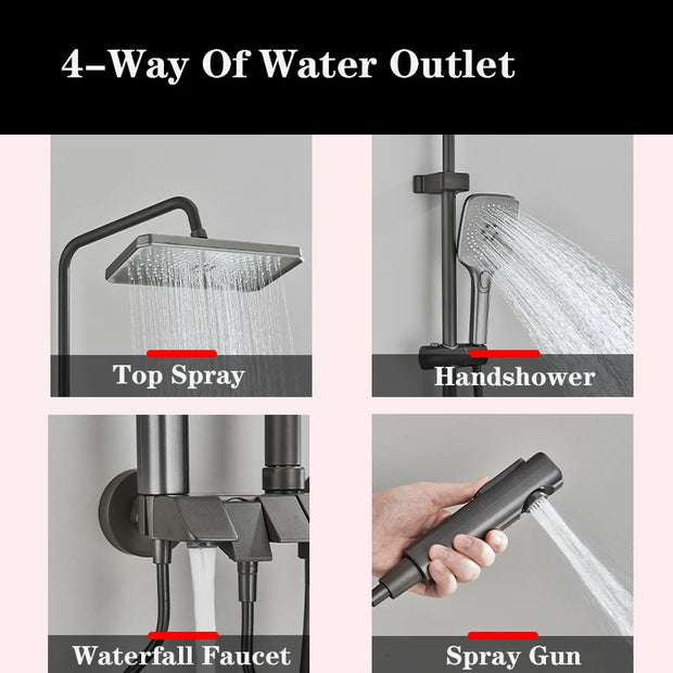 Piano Digital Shower Set Intelligent Brass Bathroom Faucets Hot Cold Waterfall Tap Rainfall Gray Shower System chuveiro