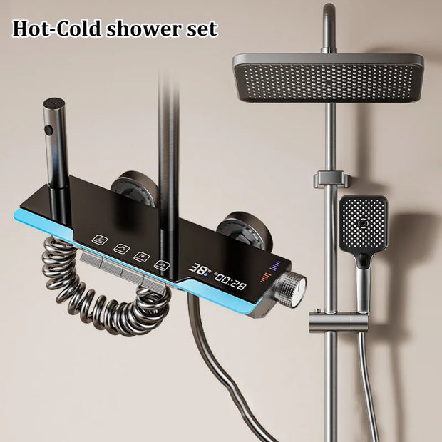 Space Aluminum Household Gun Gray Digital Display Shower Set Hotel Bathroom Shower Atmosphere Light Shower Full Set