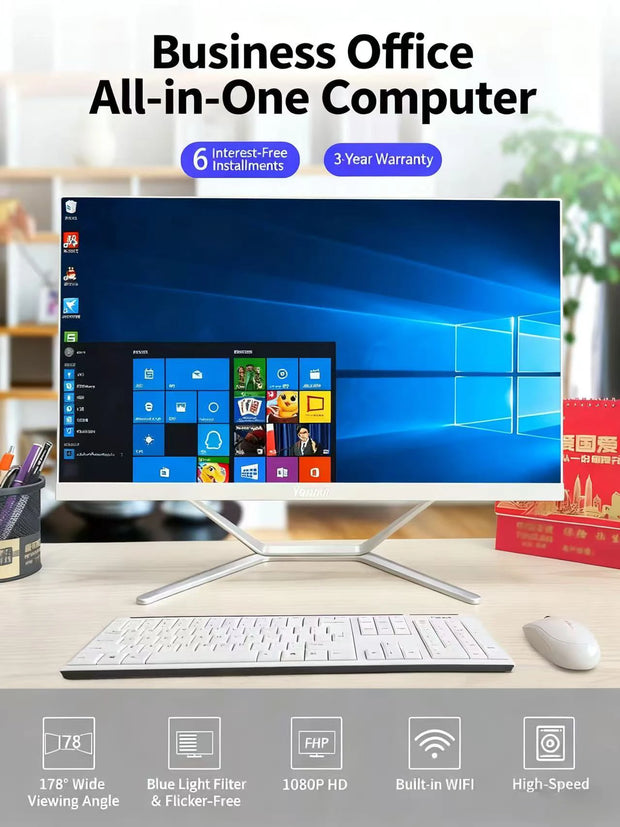 22 Inch Core I7 CPU  8G DDR4 256G 512SSD All in One PC Desktop Computer WiFi Blue-tooth Speaker with Keyboard and Mouse