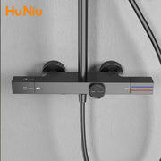 Huniu Thermostatic Shower System Set Gold Shower Set Luxury Bathroom Shower Faucet Set Brass Rainfall Bathroom Shower Set Grey