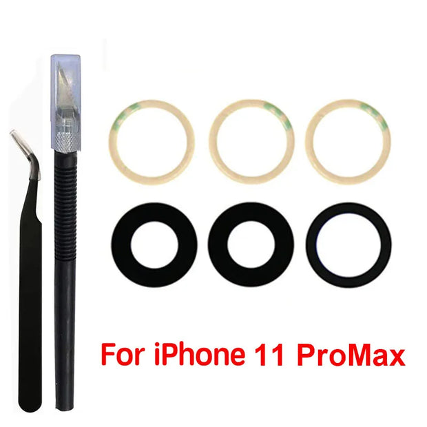 1 Set Back Camera Lens Glass For iPhone Xs 11 12 13 mini 14 15 Plus Pro Max Rear Camera Repairing Parts With 3m Glue & Tools