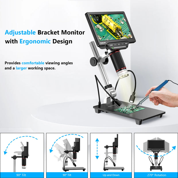 TOMLOV DM201 Pro Digital HDMI Microscope High Definition Industrial Inspection Mobile Phone Magnifying 32GB Electron Microscope