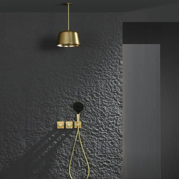Brushed Gold Bathroom Shower Faucet Set 2 Way Rainfall Bathtub Mixer Hot Cold Water Mixed Tap ceiling arm Embedded Box