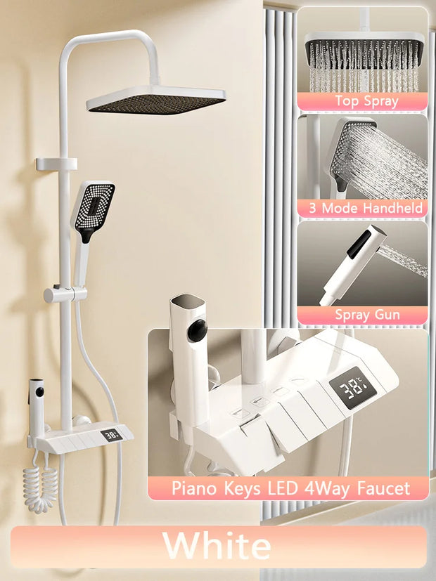 Piano Keys Shower System Set Bathroom Shower Set Gray Black Bathtub Hot and Cold Shower Faucet LED Digital Copper Tap Shower Set