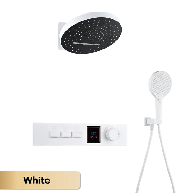 Luxury gun gray brass shower system with LED digital display design Wall mounted constant temperature 3-function bathroom faucet