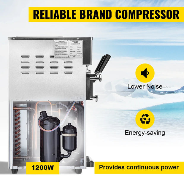 VEVOR Commercial Ice Cream Machine 3-flavor Yogurt Maker One-click Clean 18L/H LCD Display New Soft Ice Cream machine for Home