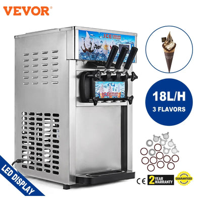 VEVOR The best-selling ice cream freezer, three flavors yogurt machine, 18L/H LCD display, new soft ice cream machine