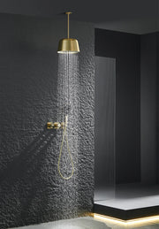 Brushed Gold Bathroom Shower Faucet Set 2 Way Rainfall Bathtub Mixer Hot Cold Water Mixed Tap ceiling arm Embedded Box