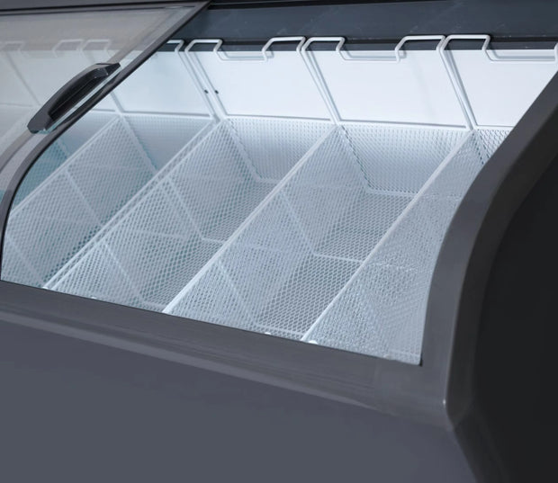 Curved Sliding Glass Door Deep Freezer Two-Door Supermarket Chest Freezer for Seafood Frozen Food Fish Cooling Refrigerator