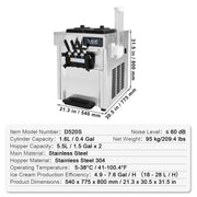 SucceBuy Commercial Ice Cream Machine 18-28 L/H Yield 3-Flavor Soft Serve Ice Cream Maker 2 x 5.5L Stainless Steel Cylinder